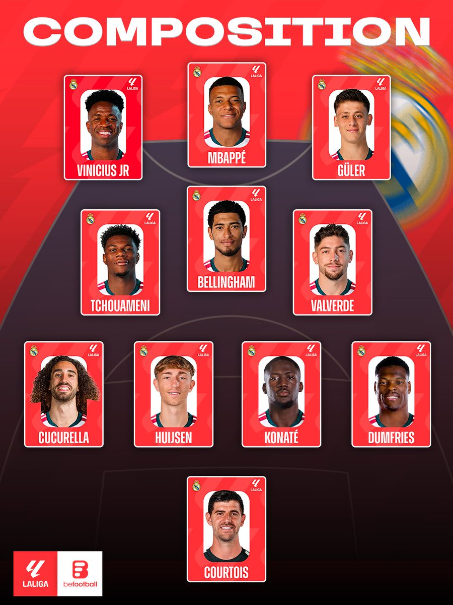 _BeFootball's tweet photo. 🚨 LE ONZE DU REAL AVEC LA TITULARISATION DE TCHOUAMENI !!! 🤍

BELLINGHAM - GÜLER PRÉSENTS ✅
DIOMANDE REMPLAÇANT ❌

Vos pronos ? https://t.co/JLlmtfP7Vs