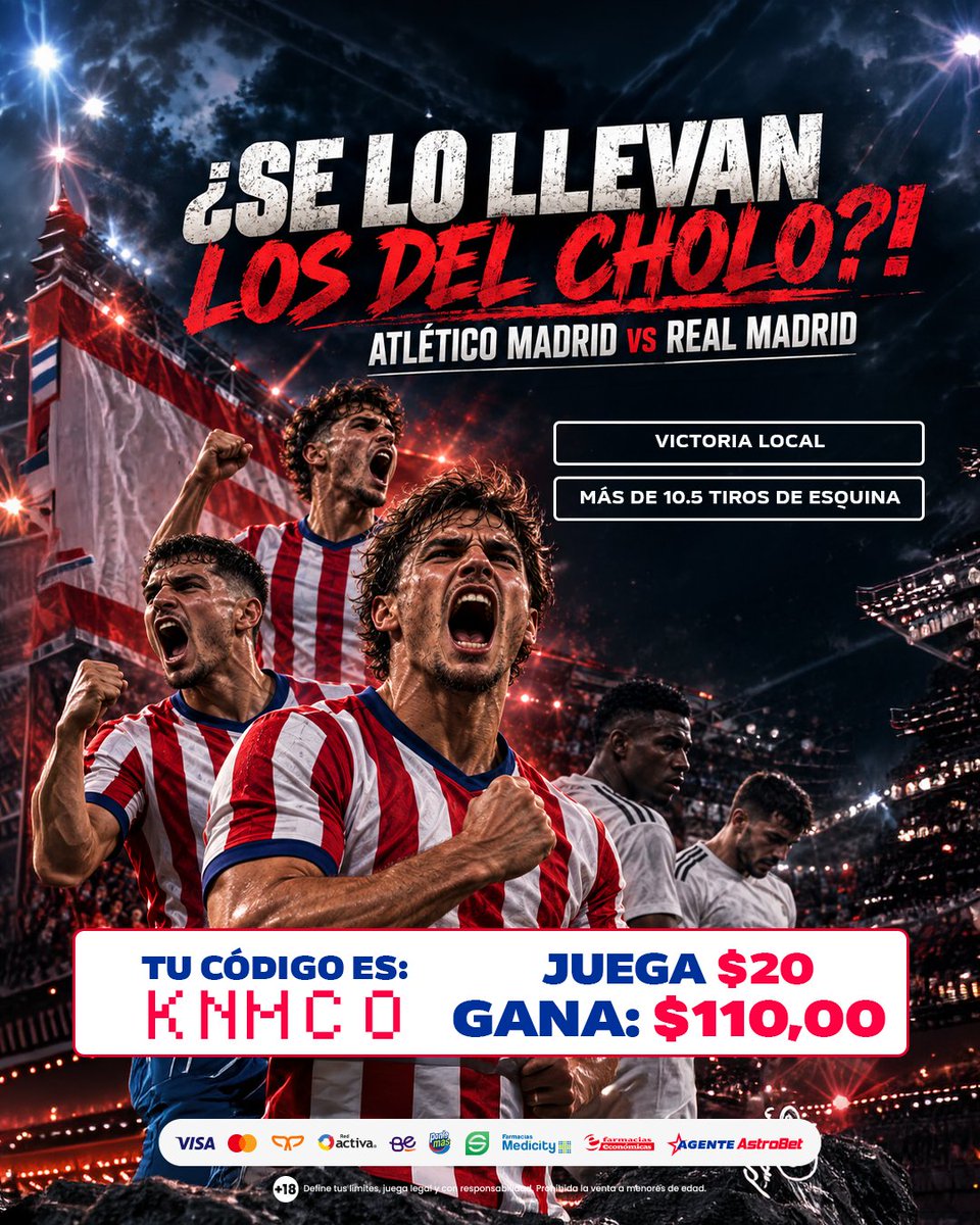 AstrobetOficial's tweet photo. 🔥🇪🇸 ¡Pana, hoy #Madrid se parte en dos! El Atleti recibe al #RealMadrid y la plena es que estos derbis siempre vienen con picante. 👀🔴⚪
🐶 ¿Quién se queda con el clásico de la capital? Pro-nos-tica.
#Astrobet #atleticodemadrid https://t.co/h0J7JNGCKt