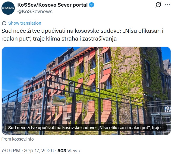 SasaRadulovich's tweet photo. И тако за Бањску осудише 3 Србина на две доживотне и 30 година робије, а за систематске и вишеструко поновљене ратне злочине челних људи терористичке организације ОВК огромних размера, на 25, 18 и 13.

И поред тога, ова првостепена пресуда (тек иду жалбе) је велики ударац за приштинску квази државу. Толики ударац да је немачки представник одмах ускочио да каже како то није осуда ОВК и њихове како каже правдне борбе, већ само ова три Шиптара који су случајно били на руководећим позицијама у ОВК.

Са друге стране, исти Немци се убише да српског генерала Младића редовне војске, кога терете за нешто што није починио и кога су без икакве стварне основе осудили ни мање ни више него за геноцид, означе као осуду Републике Српске и траже њено укидање.

Ту је одмах наравно и скупштина државе Албаније кој не признаје ову пресуду. Замислите да СНС уради ишта слично у српској скупштини. Па СНС није смео ни да донесе резолуцију да је у НДХ био геноцид против српског народа.

Слабо народ зна у Србији ��а ову пресуду није донео међународни суд у Хагу, већ специјализовано веће приштинског суда основано 2016.  које има седиште у Хагу (због безбедности наравно). Ово веће је део приштинског правосудног система. У том суду седе људи који су већ годинама на територији Косова и Метохије где су годинама седели и као судије врховног суда. 3 судије су у већу: Американац, Немац и Швајцарац и одлуку су донели једногласно.

У Приштини теку политичке консултације око одговора на ову пресуду. Тачијева странка је већ поднела захтев да приштинска скупштина укине Специјализована већа. То је уједно и захтев свекодневних протеста у Приштини.

Огроман број Шиптара на Косову и Метохији се исељава или се већ иселио. Ове године имају најмањи упис деце у прве разреде основних и средњих школа. Наталитет им је драстично пао и сада је негативан. Више не представљају популациону претњу никоме. Никакву привреду немају. Без дотација ЕУ не могу ни плате ни пензије да исплате.

Позиција приштинске администрације слаби како време пролази. ��нтересантно је да је овај судски процес против ОВК започет 2023.године. Неки други ветрови дувају. Поред директне подршке Немачке, једину помоћ добија од СНС власти која не само да ништа не ради на заштити Срба и државних и националних интереса Србије, већ својим катастрофалним акицијама од Бањске, до повлачења Срба из српских општина и полиције, директно помаже Приштини. Само због овога СНС мора да оде и најцрњим словима буде записан у историју Србије.

Да би држава Србија поново почела да штити државне и националне интересе на Косову и Метохији, СНС мора ��а оде. Студенти се неће бавити овим питањем и не треба да се баве осим да кажу да је Косово и Метохија неотуђиви део Србије, и то су већ урадили. Њихов посао је смена СНС-а и за то заслужују потпуну, недвосмислену подршку свих нас.

Тек након што отерамо СНС почеће борба за политичку будућност Србије. И тада ће се ДЈБ вратити својој политици и програму. А његове централне тачке су очување Косова и Метхије и Републике Српске и борба за јачање положаја нашег народа у свим новонасталим државама након распада Југославије.

До тада: СТУДЕНТИ ПОБЕЂУЈУ, јер СРБИЈА ПОБЕЂУЈЕ само ако Студенти победе СНС. Све остало би био огроман пораз за све државне и националне интересе. А то ваљда, драги моји Срби, нећемо дозволити.