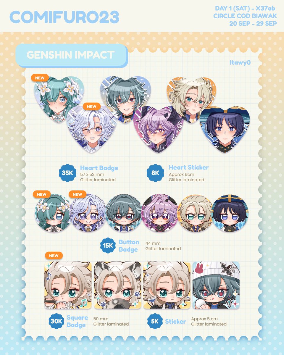 itawy08's tweet photo. ( ♡ &amp; ⟳ are very appreciated!! )
My #CF23 PO are open! Available for pick up and mail order!
  
🗓️ 20 sep- 29 okt 
🔸️COD Biawak - DAY 1 ONLY
🔹️ genshin, vocaloid, phantom busters, NSO, kimetsu no yaiba 
🔗link below (*^-^)

#cf23catalogue #comifuro23
(1/2) https://t.co/dwMCRw5oUE