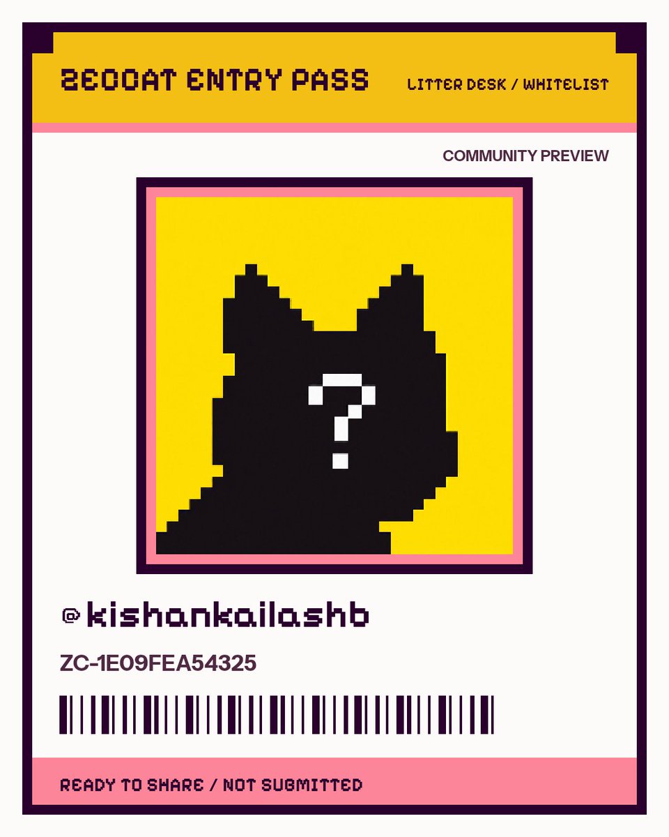 kishankailashb's tweet photo. I'm applying for the @zeccatnft whitelist. My Zeccat Entry Pass is ZC-1E09FEA54325. Community preview only. https://t.co/3XJyPwG8Y2