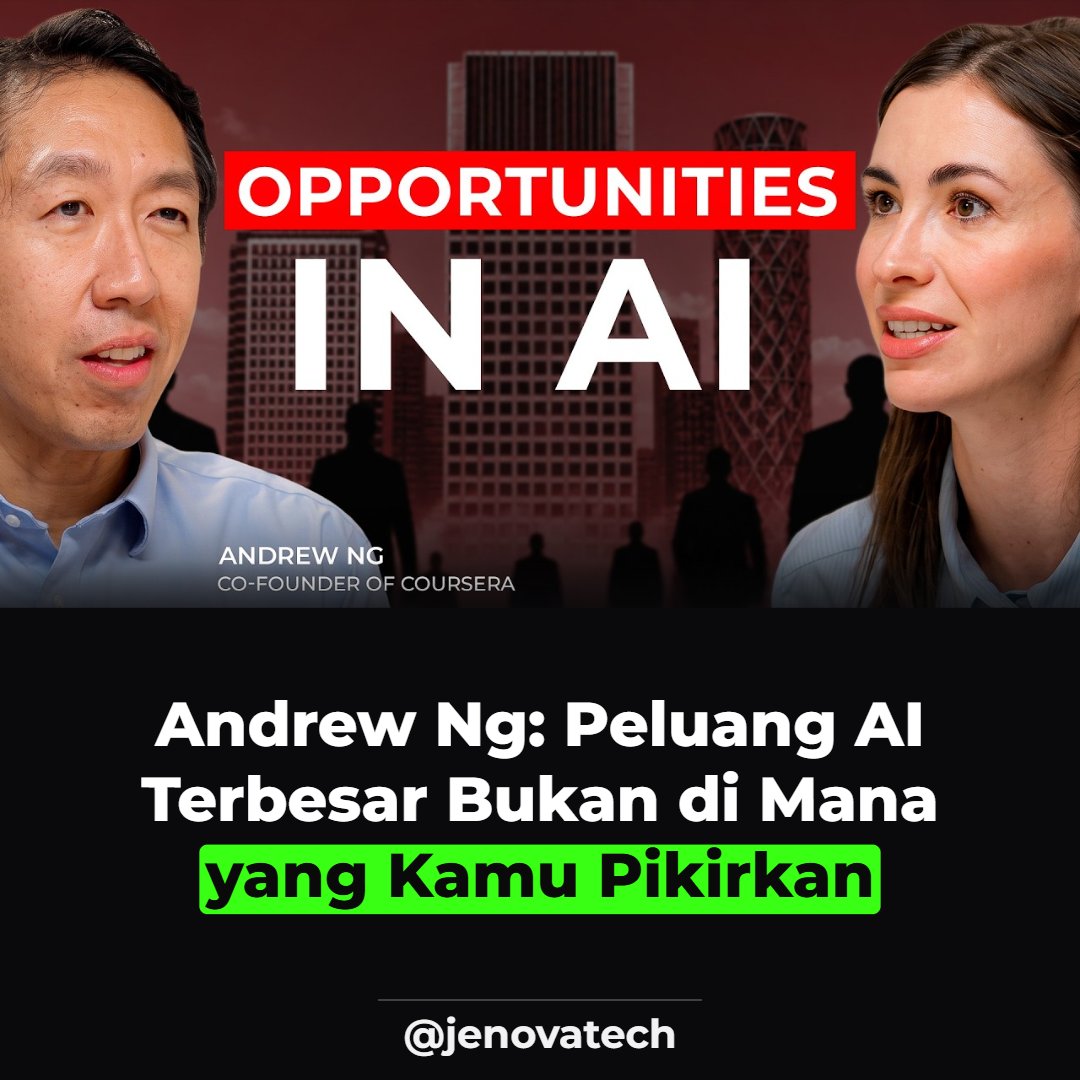 jenovatech's tweet photo. Andrew Ng, co‑founder Google Brain dan Coursera, bilang peluang AI terbesar bukan di mana orang kira 🧵

Kursus Machine Learning‑nya sudah diikuti jutaan orang di seluruh dunia, menjadikannya salah satu suara paling berpengaruh di bidang AI saat ini.

Menurutnya, banyak perusahaan AI besar mengeluarkan pesan fear‑mongering untuk mempercepat regulasi, sehingga persepsi publik jadi sangat negatif.

Ia menyoroti kekhawatiran tentang kehilangan pekerjaan: AI mungkin otomatis 30‑40% tugas, tapi 60% sisanya justru menjadi lebih bernilai karena memerlukan sentuhan manusia.

Bukan kontrol manusia yang hilang, melainkan hal‑hal lain yang memang tak dapat kita kendalikan—seperti dinamika pasar dan kebijakan.

Saat ini Andrew sedang membangun perusahaan yang fokus pada AI agents. Ia bahkan menyiapkan panduan langkah‑demi‑langkah untuk bikin AI agent pertama tanpa perlu menulis kode.

Panduan itu dibagikan lewat newsletter “Future Proof” yang gratis; linknya ada di deskripsi video.

Ketika ditanya jurusan apa yang paling cocok untuk era AI, Andrew menegaskan tidak ada jurusan “terbaik”. Pilih yang kamu suka—banyak pilihan, bahkan anaknya ingin jadi astronot.

Ia melihat peluang AI merambah hampir semua peran kerja; yang penting belajar AI, praktek, dan mulai membangun sesuatu.

Mengenai AGI, ia katakan masih sangat jauh. Definisi AGI bisa diputar‑balik tergantung standar, dan kadang klaim dipengaruhi insentif ekonomi, bukan terobosan teknis.

Takeaway: fokus pada skill praktis, manfaatkan tools tanpa kode, terus belajar, dan jangan terjebak hype regulasi atau klaim AGI yang belum terbukti.

Sumber: https://t.co/NEqkiascZZ