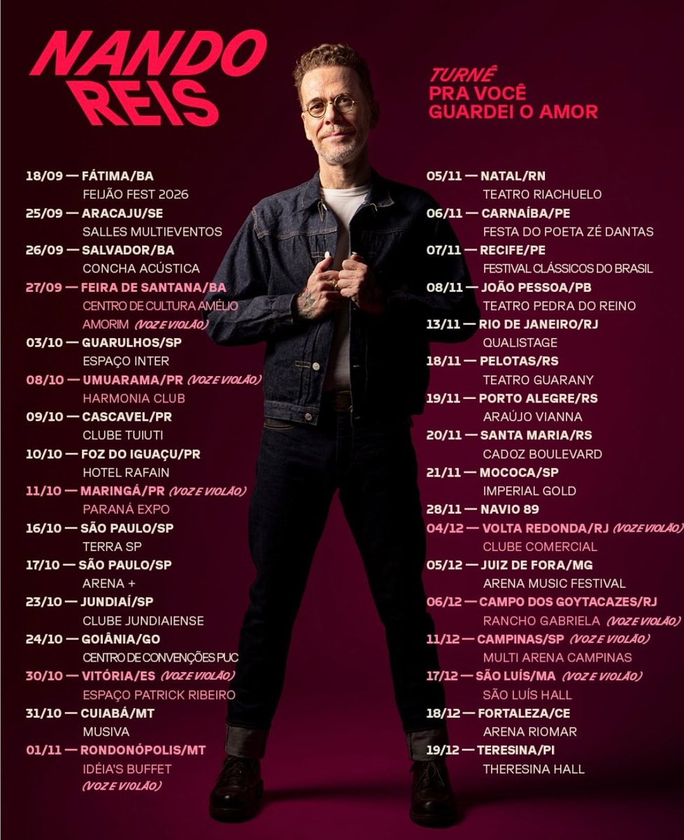 AcessoCodigo's tweet photo. Agenda
As datas para ver e ouvir o @nandoreis na turnê “Pra Você Guardei O Amor”
#agenda
#nandoreis https://t.co/FQAWVytNA4