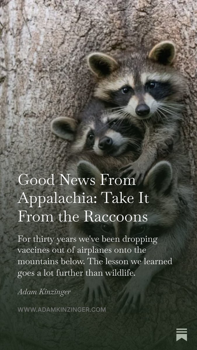 AdamKinzinger's tweet photo. Happy Sunday, everyone. Ready for some good news?

Today I wrote about our country’s success in preventing the spread of rabies. And when we’ve really committed to it, we haven’t just contained this stuff. We’ve erased it.

There’s a few lessons we can take from this and apply to our politics. (Link below)