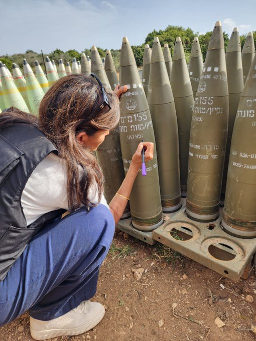 shen_shiwei's tweet photo. Nikki Haley signed "finish them" on the bombs that killed thousands of children in #Gaza. https://t.co/QxIne8FHGB
