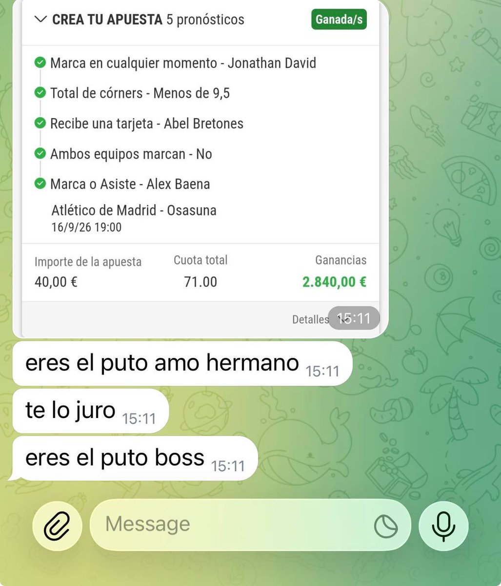 elprodelascombi's tweet photo. 🔥 CUOTA 71 ACERTADA 🔥

Otra combinada que SE VA PARA DENTRO 💰💰
📍 Atlético de Madrid vs Osasuna
🎯 CUOTA 71 COBRADA ✅

Seguimos demostrando que cuando hay que apretar, APRETAMOS.
¿La próxima será la tuya? 👀🔥 https://t.co/zgTbszfhMB