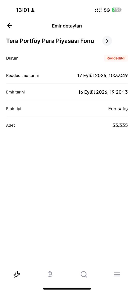 gunayd_celil's tweet photo. @ghost191906 @spk Benim de aynı durumum var. 16 Eylül’de verdiğim satış emirlerim 17 Eylül’de gerçekleşmeden reddedildi.
DFI: 17:45:45 → 11:33:48
THF: 18:52:23 → 11:38:46
TP2: 19:20:13 → 10:33:49
Emir kayıtlarının ve ret gerekçelerinin incelenmesini talep ediyorum. @spkgovtr @TEFAS https://t.co/Dddy01YPpq