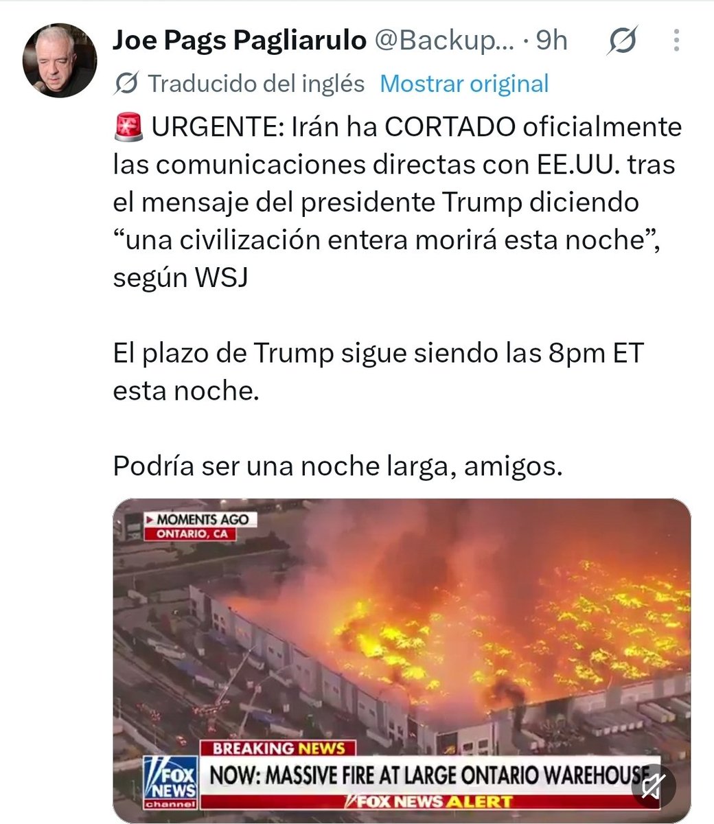marcelramirezrh's tweet photo. Una granja de Trolls en USA se equivoca y pone un texto que habla de Iran, usando un video de un incendio en Ontario Canada. 
El software no se da cuenta del error y todas las cuentas de la granja lanzan la misma noticia con el error.
Asi funcionan las granjas de trolls que crean narrativas que se hacen virales.