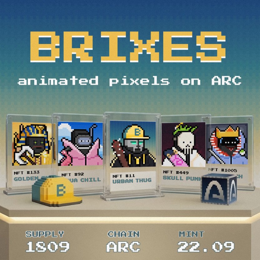 Hypodrop's tweet photo. BRIXES — 1,809 animated pixels on @arc

🎁 Giving away: 20 GTD + 30 FCFS

📝 To enter:
✅ Follow @arc_brixes, @Hypodrop &amp; @MirStriker
🔁 Like + RT this post AND repost their pinned article

 Drop your ETH wallet below 👇

⏳ Ends in 18 hrs https://t.co/egqZS9VTJl
