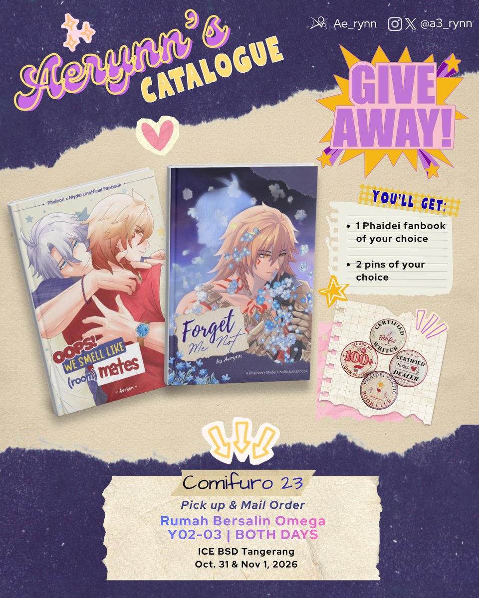 a3_rynn's tweet photo. Happy Monday! Yuk ikutan GA #Phaidei fanbook buat #CF23 ini :D 

📅 21-26 September 2026
🇮🇩  Only! Bisa pickup di CF atau dikirim (local address)

❣️ 𝑹𝒖𝒍𝒆𝒔: 
1. RT post GA ini & post katalog yang di-QRT 
2. Komen buku yang diinginkan dan kenapa
3. Tag 1 orang temanmu! 

Kalau pemenang sudah terlanjur PO, akan di-refund yah. Good luck!