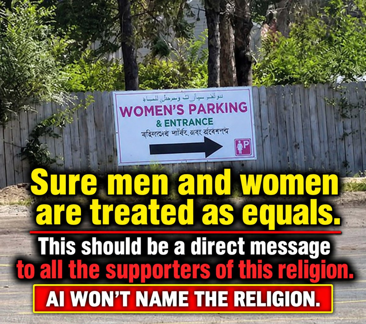 WayneRipley8's tweet photo. A sign outside a Baptist church turned mosque in Warren, Michigan directs women to a designated parking and entry area. https://t.co/kBQuP1gfk6