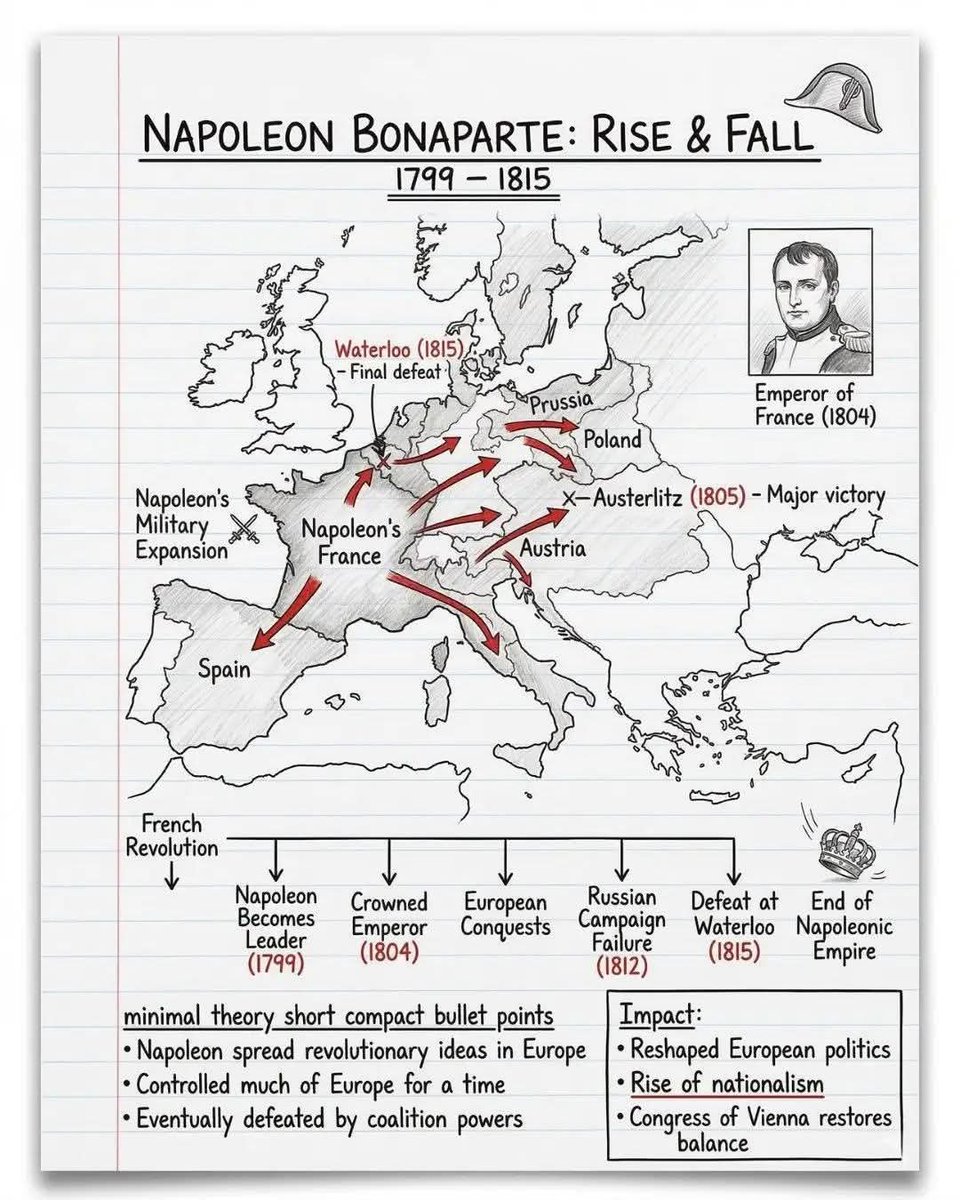 UPSC_EDU's tweet photo. Napoleon Bonaparte: Rise &amp; Fall https://t.co/yo8pf4PKZU