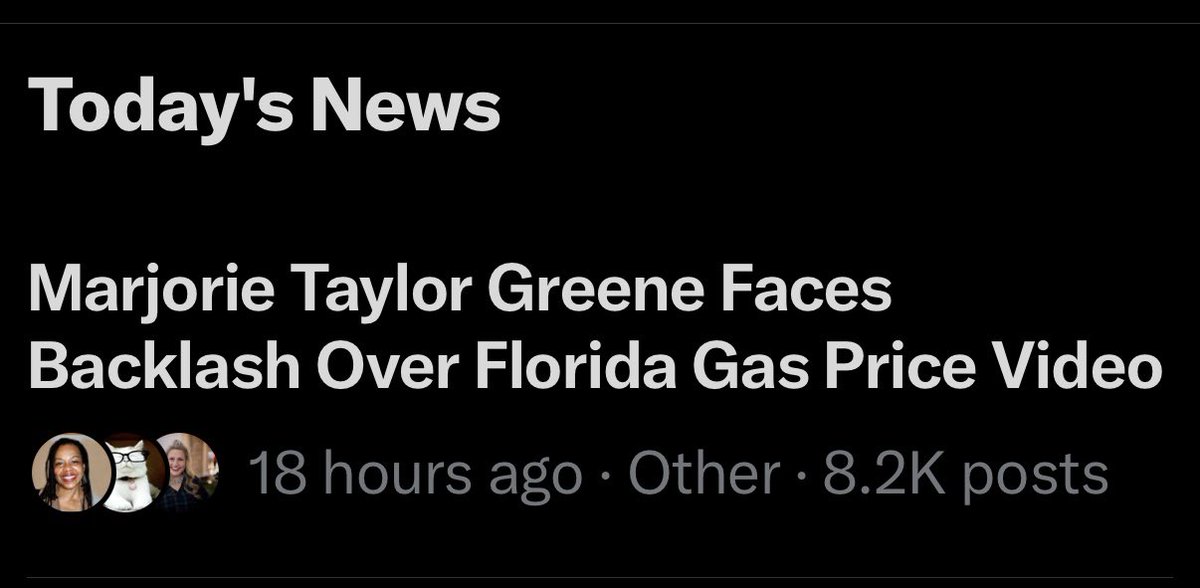FmrRepMTG's tweet photo. X says it’s news that Catturd and other MAGA paid accounts got their feelings hurt because I posted a video in Tampa complaining about the absurd levels of gas and diesel prices because of Trump.
The same pathetic mind controlled maga cultists, cried constantly about gas prices and inflation under Biden, but don’t want to dare offend whatever contact they have in the Trump campaign by being honest about Trump betraying his campaign promises with his war and driving record high gas and diesel prices.
By the way, in real life, which is not social media, EVERYONE including real Trump voters not paid social media slop posters are furious about the current price of gas and diesel.
I criticized high gas prices under Biden and I am criticizing high gas prices under Trump because Trump literally campaigned in 2024 on lowering gas prices and ending foreign wars.
And yes, I supported Trump and helped him get elected, arguably more than most elected Republicans.
But that was when his campaign promises were ending foreign wars, lowering inflation and gas prices, making life affordable again for everyday Americans, lowering the debt, draining the swamp, making America great again, and releasing the Epstein files.
Now that he has done the opposite of what he promised, I no longer support him or Republicans who are either too weak and afraid to call it out or are full blooded neocons.
That doesn’t make me a Democrat, that makes me honest.
Expect more gas and diesel price complaining videos until the prices come down to what he promised!!!