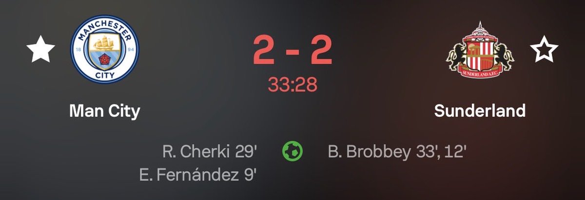 Scott3040's tweet photo. 🔥 2-2! SUNDERLAND STRIKE AGAIN! BROBBEY WITH ANOTHER ONE! 🤯
WHAT A GAME THIS GUY IS HAVING! Brobbey is putting on a SHOW against Manchester City! 🔥👏
Manchester City 2-2 Sunderland — THIS GAME IS ABSOLUTE CHAOS! 😱 https://t.co/9Iq4eh0pub
