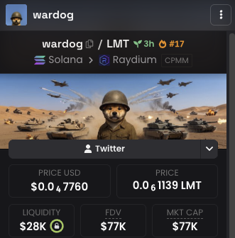 wardogstonk's tweet photo. entering top 10 dex soon

https://t.co/0QNAOgnbAk https://t.co/CTBHruj60a