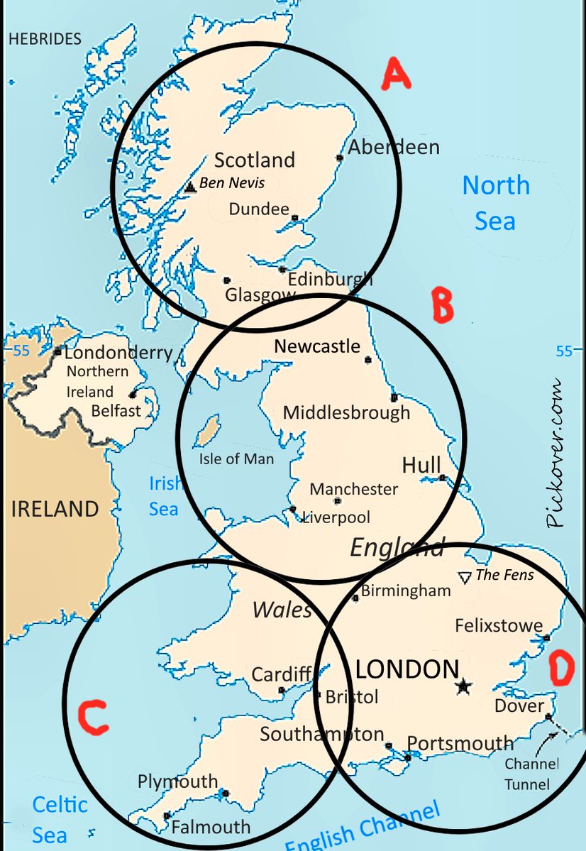 pickover's tweet photo. An extraterrestrial draws 4 circles on the map below.  You must stay in one of the circles for the rest of your life, never to leave it.  Which circle do you choose?  Why? https://t.co/REL0UlfsIy