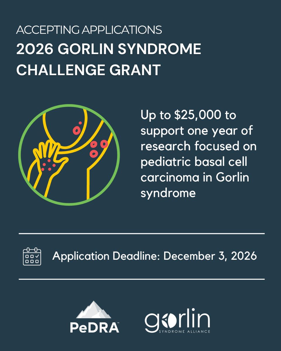 PeDRAResearch's tweet photo. 🔬 The @gorlin_alliance and #PeDRA are proud to support research addressing critical needs in pediatric basal cell carcinoma associated with #Gorlinsyndrome. Up to $25K for one year of research. Applications due December 3. 

👉 Learn more: https://t.co/tdaMpuOD5e

#pedraresearch https://t.co/poy3JfVnVO