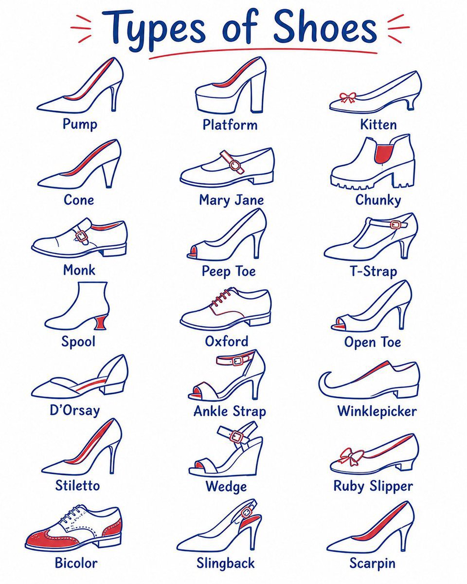TUBAt0's tweet photo. types of shoes (woman) https://t.co/5FQggsgthp
