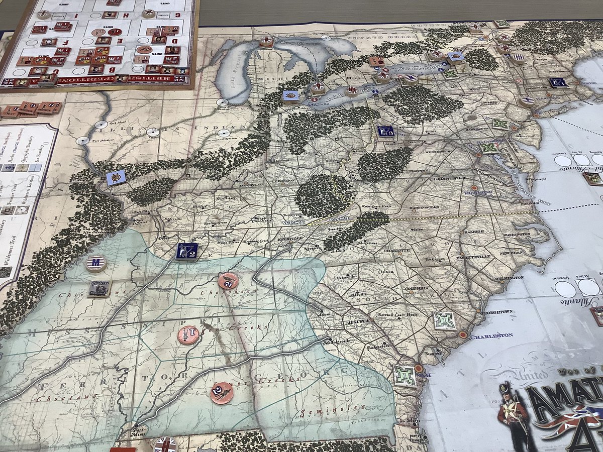 wamu2yk's tweet photo. ミドルアースにて米英戦争がテーマの Amateurs to Arms で米軍を担当
今回は五大湖周辺以外での戦闘も発生しましたが、相変わらず盤面は地味です😅
指揮官死傷カードをホールドしてたのを警戒されてか終盤は主力同士の戦闘は発生せず
でも雰囲気は出てたかも https://t.co/o5MMQ7kFmt