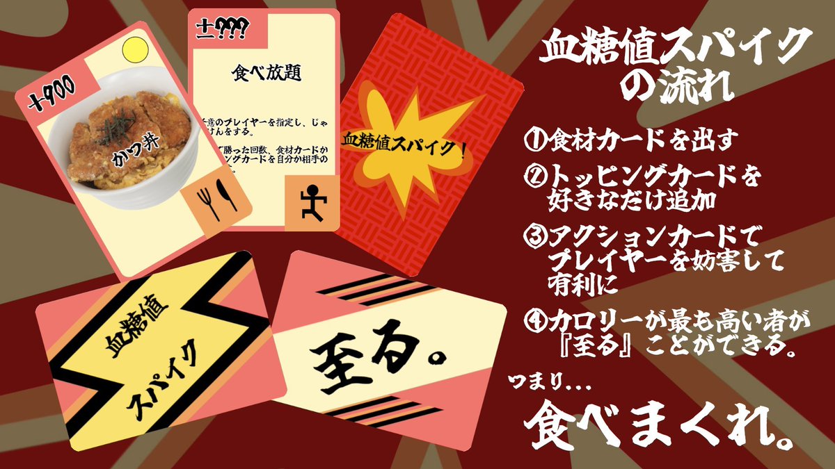 kisaragipost's tweet photo. @SSIsenn 自薦失礼します！

『血糖値スパイク！』

🍖概要
食材を喰いまくれ！
カロリーを多く摂った者が、勝者となり至る！！
しかし、カロリーを取りすぎると血糖値スパイクでリタイア…？

『邪神招来』

👁️概要
クトゥルフ神話の邪教の教祖となり、素材を揃えて邪神を招来せよ！
対立型招来系バトル🕯️👁️ https://t.co/hleItgNxIQ