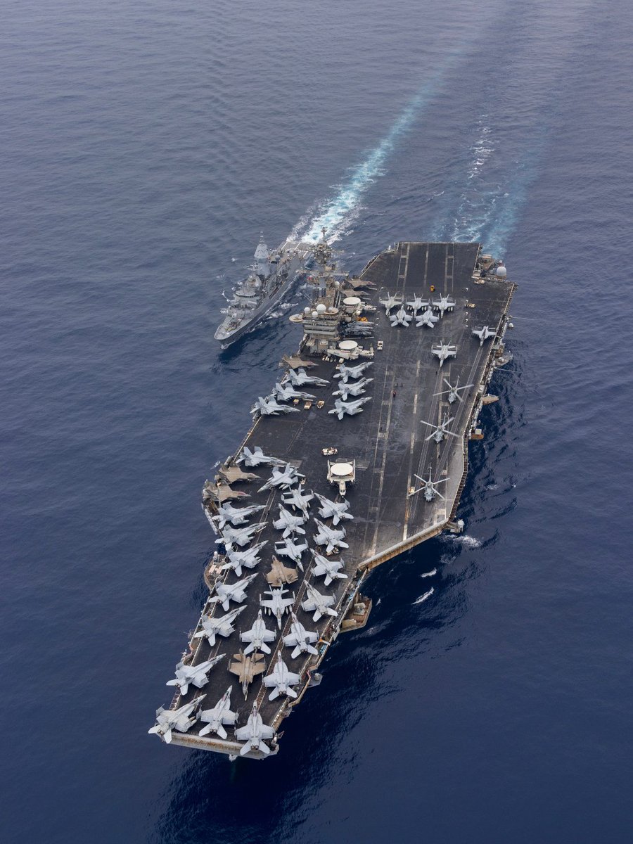 DefenceAust's tweet photo. Maritime teamwork in action 🌊

The @Australian_Navy's HMAS Perth conducted a replenishment at sea with the @USNavy's Nimitz-class aircraft carrier, USS Abraham Lincoln, while attached to Carrier Strike Group 3 in the 📍 South China Sea.

These deployments support long-term security and prosperity by preserving a rules-based order, enhancing cooperation and developing capability.

#YourADF #AusNavy #StrongerTogether @USPacificFleet @CVN_72