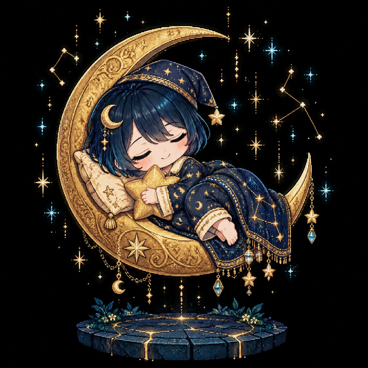 illustprompt's tweet photo. ドット絵のスピカ、すやすや。
星に近いところで寝ると、いい夢が見られるんだって。
今夜はゆっくり休んでね。
おやすみ！

#イラストプロンプト大全 #AIイラスト #ドット絵 https://t.co/BapIufoLrl