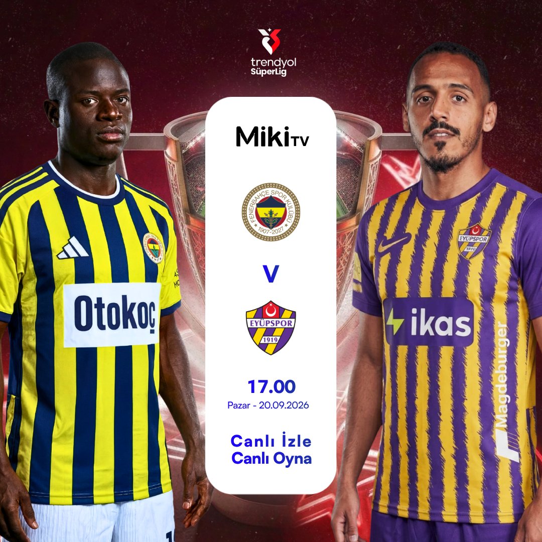 Aslcnd82's tweet photo. @Fenerbahce 🟡 Fenerbahçe – Eyüpspor

🔥 MAÇ GÜNÜ!

Fenerbahçe 🆚 Eyüpspor
🕔 17.00

Kadıköy’de kritik 90 dakika! 🏟️
Fenerbahçe mi, Eyüpspor mu? 👀

📲 Maçı izlemek için:
🔗 [LİNK] https://t.co/hrHKwvOe39

#Fenerbahçe #Eyüpspor #FBvEYS #SüperLig https://t.co/2q9pyOBaef