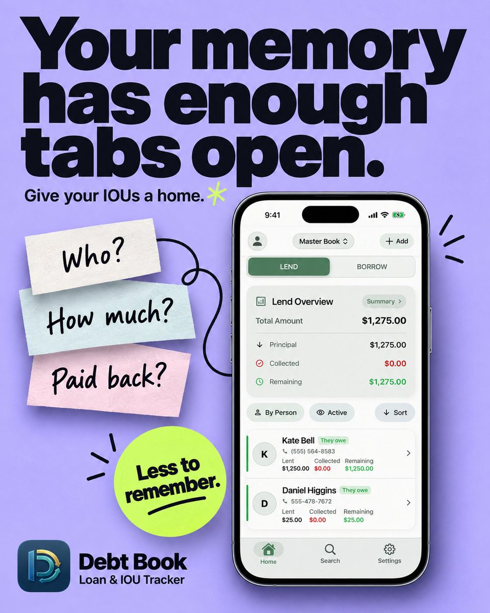 shawon1fb's tweet photo. @CactusFrames Debt Book — track money you lend &amp; borrow.
Partial payments, interest, offline, PIN lock.
No account needed. https://t.co/5pScNK9Wv6 https://t.co/OhlE1UlulW