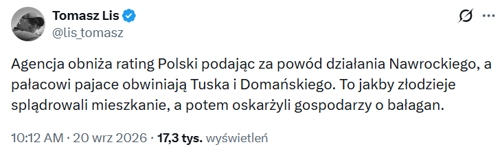 cezarykrysztopa's tweet photo. Doprowadzili do obniżenia ratingu Polski przez Moody's do poziomu najniższego od 24 lat. Przy wtórze propagandy sukcesu, obsypani kasą z pożyczek KPO i SAFE, narobili takiego deficytu, że nawet przychylne im rynki nie mogą na to patrzeć. I jeszcze łżą, że "to przez Nawrockiego" https://t.co/wvLKocogt0