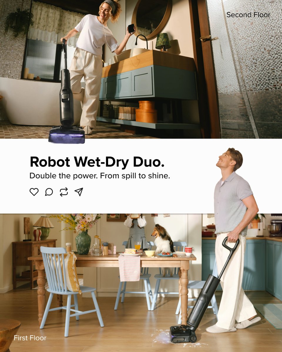 roborockglobal's tweet photo. Whether it's screens or Roborocks, two is always better than one.
Why not bring the same cleaning power to every corner of your home? With one app controlling multiple devices, all you need to do is set it, forget it, and enjoy every spotless room.
#RoborockDuo #QrevoEdge3Pro https://t.co/sYqNhhMERE