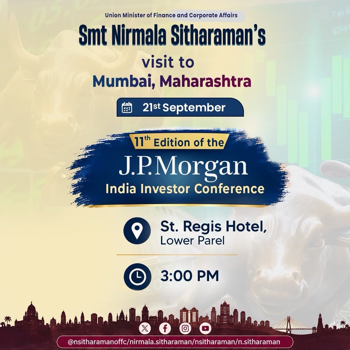 nsitharamanoffc's tweet photo. Programme Details of Smt @nsitharaman's visit to Mumbai, Maharashtra on 21st September, 2026. https://t.co/Nwr3kE4Yta