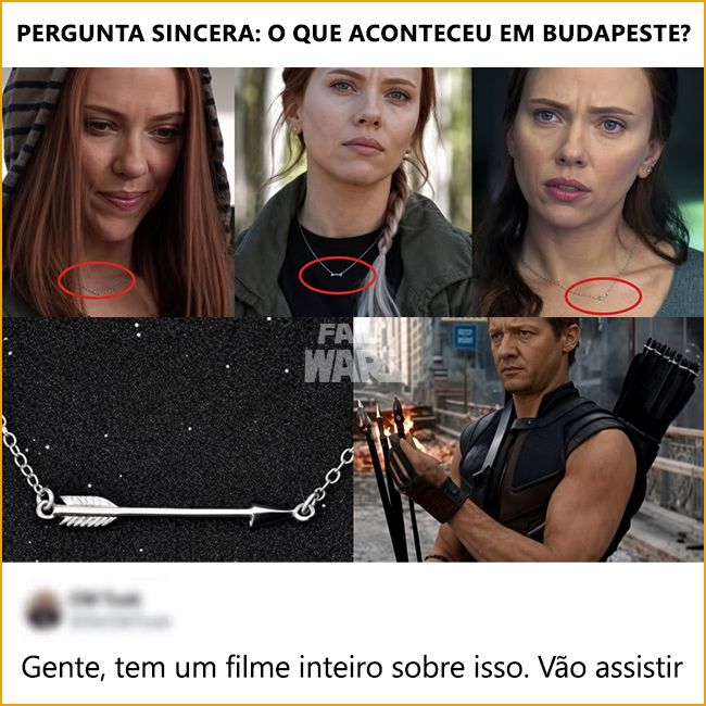 failwars's tweet photo. Por muito tempo, Budapeste foi uma daquelas referências do MCU que pareciam esconder uma história enorme por trás de uma única frase. 🏹🕷️

Desde Os Vingadores (2012), Natasha Romanoff e Clint Barton falavam da missão como se fosse uma lembrança muito específica entre os dois, mas sem explicar exatamente o que tinha acontecido. E isso bastou para os fãs passarem anos imaginando todo tipo de teoria.

A resposta só apareceu de verdade em Viúva Negra.

Antes de se tornar uma Vingadora, Natasha ainda estava presa à vida que levava na Sala Vermelha. Clint havia recebido a missão de elim#ná-la, mas acabou fazendo o oposto: escolheu ajudá-la a escapar e a começar uma nova vida.

Foi ali que nasceu uma parte importante da confiança entre os dois e também o caminho que mais tarde levaria Natasha até os Vingadores.

Até o colar de flecha usado por ela acabou ganhando outro significado, funcionando como uma pequena lembrança da ligação com Clint.

No fim, aquela piada rápida de 2012 carregava muito mais peso do que parecia.

E sim… depois de tantos anos, o MCU realmente transformou Budapeste em uma história inteira. 😂