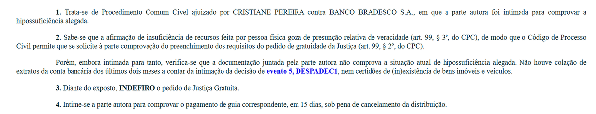 LitiganteDeBF's tweet photo. Este será um tweet longo mas eu garanto que vale a pena a leitura.

Quem está fazendo o curso de churning (nulidade de empréstimos em cascata) comigo, percebeu, na última aula, que é MUITO fácil provar a nulidade de um empréstimo consignado.

Isso porque os bancos não seguem os critérios mínimos de segurança e porque é extremamente lucrativo para eles manterem esse modelo de negócios. Não estão nem ai para as fraudes. Elas compensam.

O problemas nasce quando um advogado começa a notar essas coisas e se "especializa" em caçar essas fraudes. Eles notam que se o processo correr normalmente, vão perder. É inevitável.

Dessa forma, o SISTEMA arranja formas de proteger o banco para além do processo. Para isso surgem questões como: 1. litigância predatória; 2. regularidade da procuração; 3. regularidade do comprovante de residência; 4. prévia necessidade de tentativa administrativa etc. 

Tudo isso é uma barreira a mais para proteger o banco. Veja só este caso. 

Dei entrada na ação em dezembro de 2025. Bradesco cobrando juros de 20% ao mês de uma senhora que recebe BPC e possui um filho autista.

Juiz, mesmo eu comprovando o acima dito, pediu mais documentos para "confirmar" a hipossuficiência. Apresentei tudo que era possível. 

Juiz mesmo assim indeferiu a justiça gratuita. 

Recorri, venci.

Agora, voltando os autos, em setembro, quase 10 meses depois do início da ação, ele pede um comprovante de residência atualizado alegando "possível litigância predatória" 

Vejam que são barreiras. O banco ainda nem foi citado. Nem teve que alegar qualquer um desses pontos. O juiz, por si só, coloca barreiras para que meu cliente não possa continuar a ação.

O fim? Vencerei. Mas a que custo?