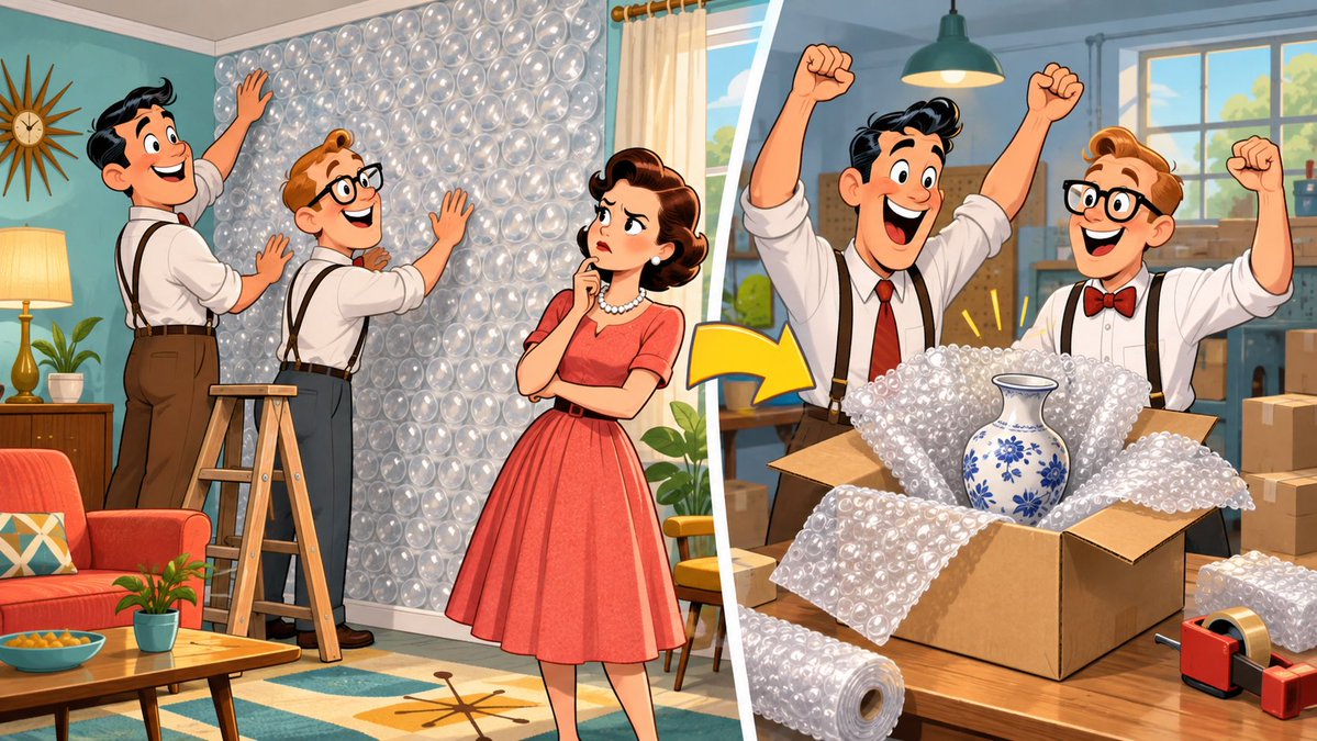 facts_daily7's tweet photo. 🫧 Fun fact: Bubble Wrap began as a failed wallpaper idea!

In 1957, Alfred Fielding and Marc Chavannes created textured plastic wall covering filled with air bubbles. It flopped as décor—but became hugely successful as protective packaging.

#FunFact #Inventions #History https://t.co/ARWqSvLZK0