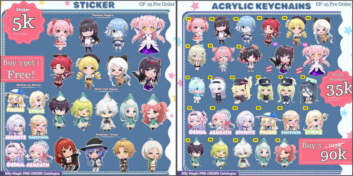 X3Narts's tweet photo. We're from ★Silly Magic★ Circle Catalogue

Fandom: Madoka Magica, Wuwa, Witch Hat Atelier, Mushoku, Blue Archive, ZZZ,Genshin

📍Booth : L-56 AB

ONLY PICKUPS BOTH DAYS

form https://t.co/MfhLRIb7jd

#madokamagica #comifuro23 #cf23 #comicfrontier #witchhatatelier #cf23catalogue https://t.co/O3ZNeeTLIc