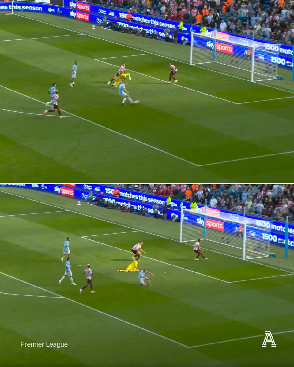 TheAthleticFC's tweet photo. Erling Haaland's curse against Sunderland continues.

The Manchester City forward had a great chance to make it 4-2 but his effort went the wrong side of the post.

Sunderland remain the only team that the Norwegian hasn't scored against in the Premier League.

He still has another 45 minutes to change that at the Etihad.

🔗 https://t.co/17R8ZtuxfM
