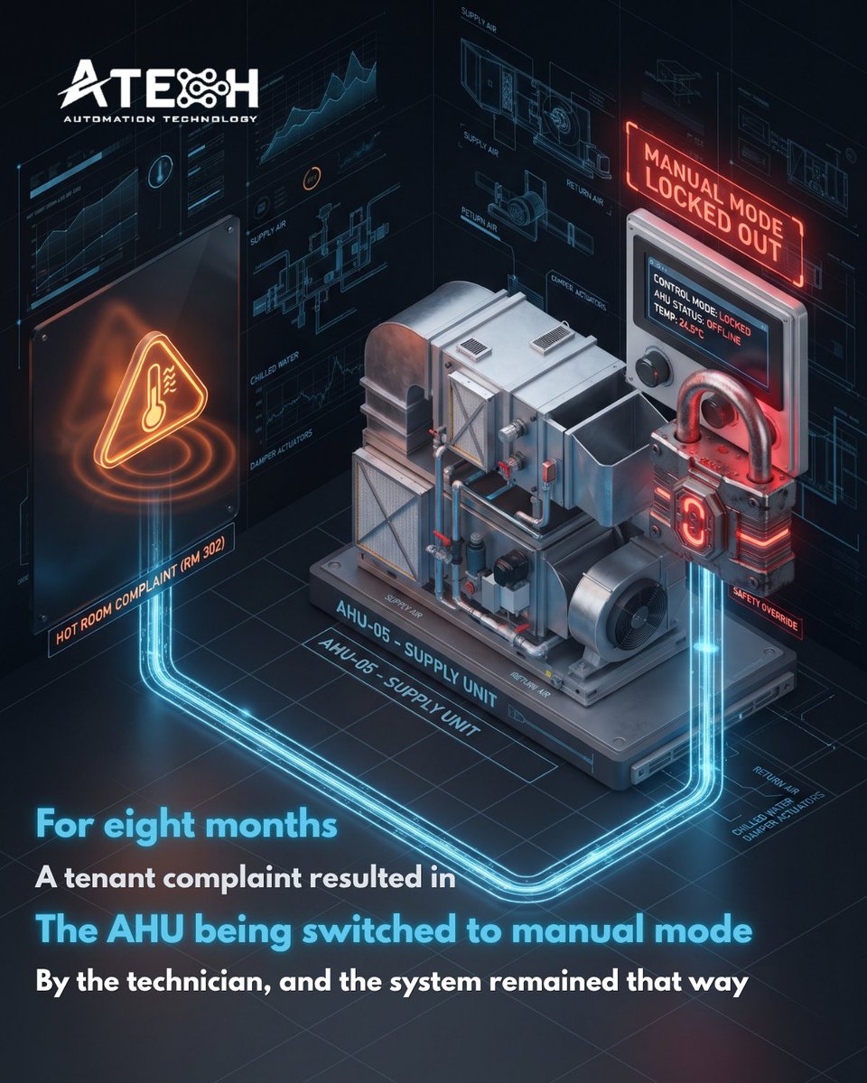 atech_saudi's tweet photo. Are you paying for automated BMS efficiency while your technicians have it locked in manual override?
When a single complaint leads to a permanent manual override, automated scheduling completely breaks down.
Follow ATECH for more insights 
#BMS #ATECH #SaudiArabia #السعودية https://t.co/EGS4va2azt