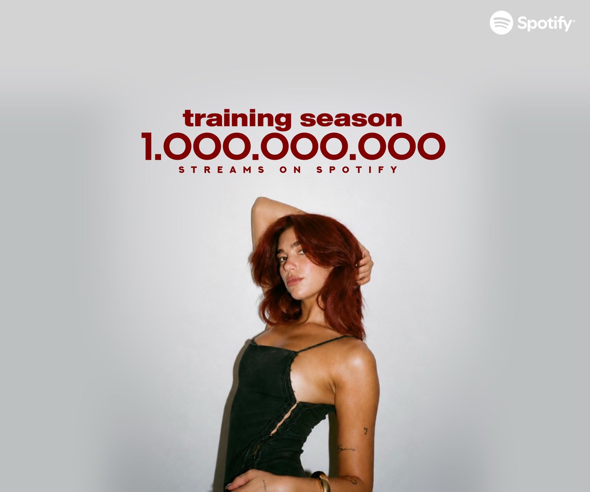 mixeddfeelingz's tweet photo. 🚨| „Training Season“ has officially surpassed 1 BILLION streams on @Spotify! 

— It‘s @DuaLipa‘s 15th song to reach this milestone and the 2nd from „Radical Optimism“. https://t.co/5TOF0yLBvr
