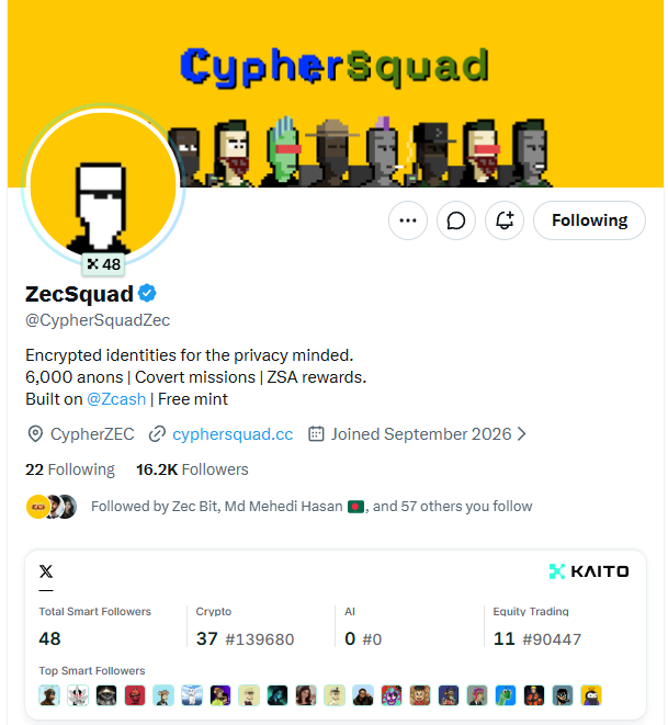 sohan269's tweet photo. CypherSquad x our community collab 🐭

6,000 pixel art hackers on Zcash — mission-based gaming platform, testnet ZSA rewards planned. Free mint, launching Sept 22, 5 PM UTC on ZECBIT.

We've got 10 GTD spots for our community 🎉

To enter:
✅ Follow @CypherSquadZec & @sohan269
✅ Like & RT the pinned post
48 hours only — don't miss it