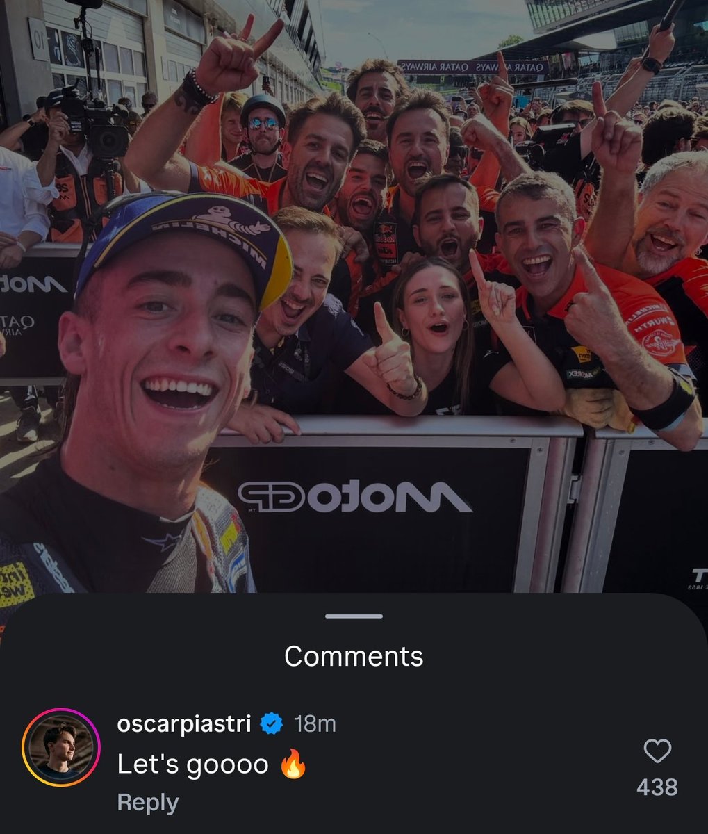 BehindTheGP's tweet photo. Oscar Piastri ucapin selamat ke driver F1: "Congrats."

Oscar Piastri ucapin selamat ke Pedro Acosta: "Let's goooo 🔥" https://t.co/IlS4oTB5jr