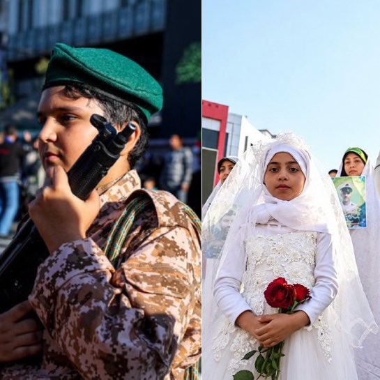 NiohBerg's tweet photo. This week, the islamic regime paraded little girls as child brides, and little boys as child soldiers.

They did so proudly and intentionally.

If you support this regime, your hard drive should be confiscated, and I pray you never reproduce. https://t.co/puevGfXWqn