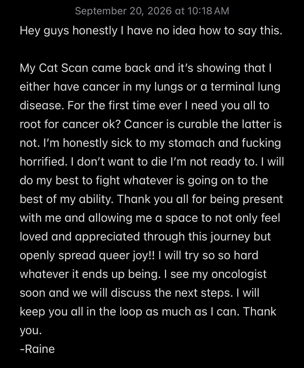 __rainedrop's tweet photo. TW cancer and death/disease. 
Cancer update. This is going to be a bit deep ok?  If you can’t handle that it’s ok. https://t.co/ZOYBsUp4Uj