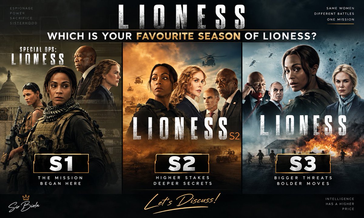 Sir_BiolaPr's tweet photo. Which is your favourite season of Lioness? #lioness 

S1 | S2 | S3 https://t.co/oFggMDN1ao