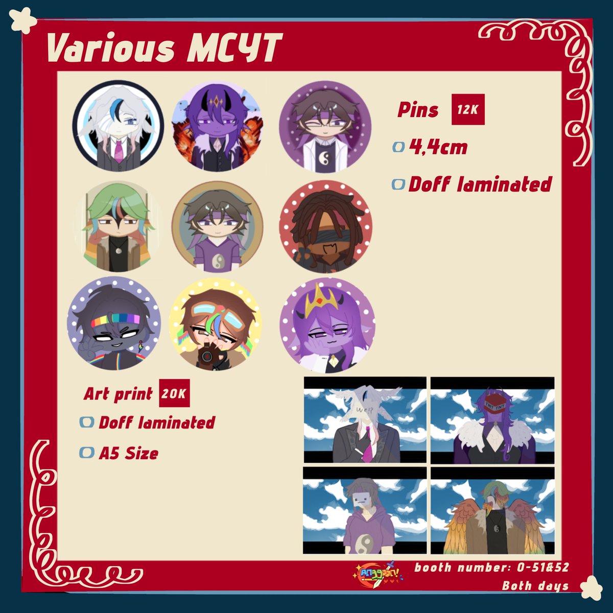 kynykyy's tweet photo. [♥️&amp; 🔁appreciated!] This will be my 2nd batch for #cf23 ^^ 
📅: 20 sept-11 oct 
🎨Booth: Anggoon (Angkringan Goon) no. O 51-52 
📌: Both Days+Mail Order 
📰:MCYT, Roblox, Visual novels (ADWD, TKAB, Killer chat, 14DWY)  link in replies #cf23catalogue https://t.co/xkagE1mMM1
