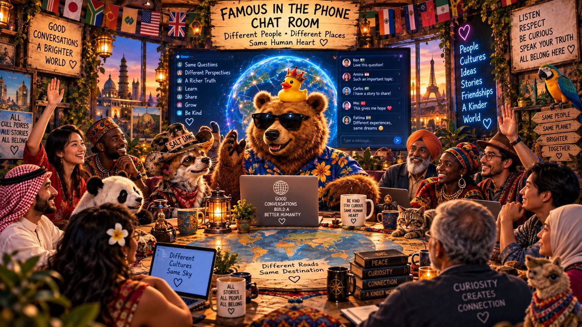 SpiritLoveCodex's tweet photo. Good morning everyone 

🐻📱 Famous in the Phone Bear’s Chat Room ....
 Where Different Voices Meet! Step inside, pull up a chair, and bring your whole human experience. Different countries, cultures, accents, languages, and opinions all under one roof. Around here, we don't have to agree to enjoy a good conversation. Speak your mind, lend an ear, ask a question, and don't be afraid to say, "Hold on, did I understand you correctly?"

 Sometimes the greatest discoveries begin with a simple misunderstanding.

🎙️ The art isn't just being heard. It's learning to hear! A little curiosity, a little patience, a healthy dose of laughter, and enough humility to change our minds when we learn something new. Nobody needs to have all the answers, and nobody has to leave thinking exactly as they arrived. Different voices, different experiences, one big human conversation. 

Come as you are, bring your stories, and leave a little room in that cup for something new. 🐻❤️