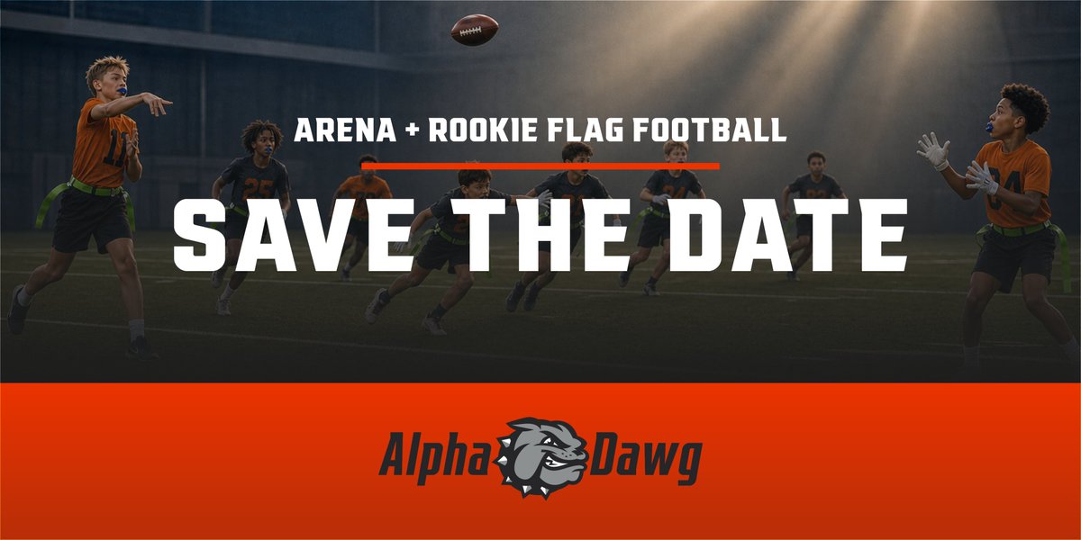 AlphaDawgFF's tweet photo. 🏈❄️ ALPHA DAWG ROOKIE + ARENA FLAG FOOTBALL ❄️🏈
📣 REGISTRATION OPENS NOVEMBER 2, 2026!

🐶 Rookie: Pre-K/K
🏈 Arena: Grades 1–7
📅 Season: Jan. 18–March 8
🔥 5-on-5 NFL FLAG
🏟️ Indoor winter football

Mark your calendar. Spread the word. @NFLFLAG @BrownsYouthFB https://t.co/iHXsfdIMUy