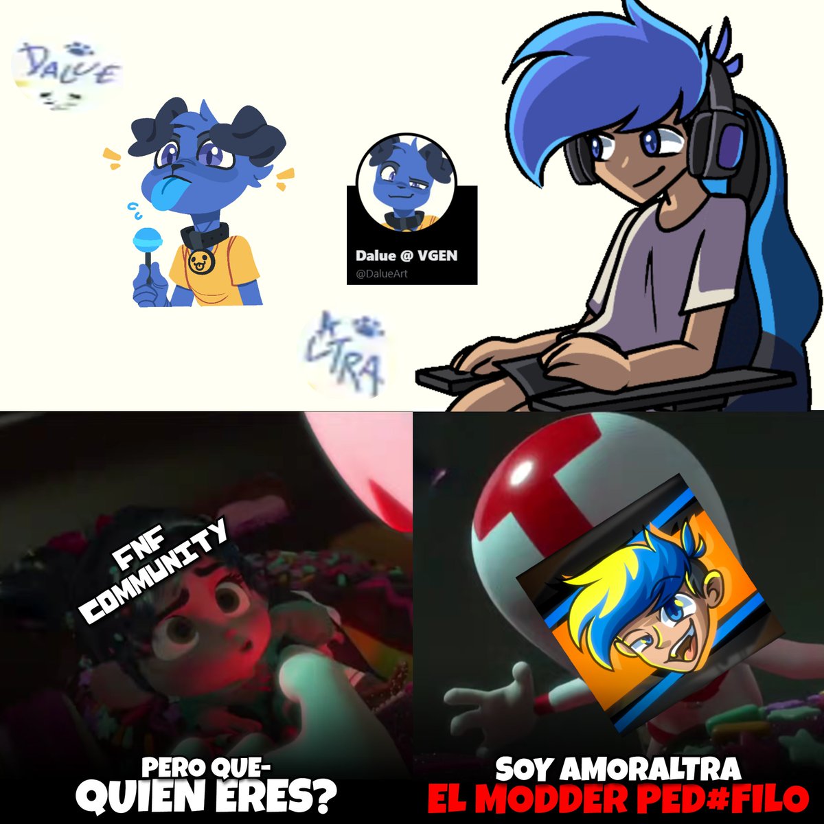 Luckyofficialyt's tweet photo. Luego de 5 AÑOS se descubrió que Amoraltra, modder de FNF y Geometry Dash funado por tener un server de Discord con menores y contenido NSFW.

Volvió bajo otra identidad (Dalue), confirmado por un comunicado de la cuenta y tener "coincidencias" en su firma y estilo. https://t.co/TilsfwCsIE