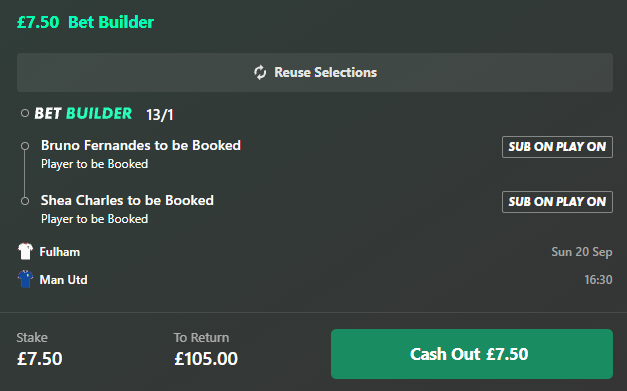 EmilyTaylorTips's tweet photo. FULHAM VS MAN UNITED CARDS 🟨

Won a 65/1 treble, going with Fernandes and Charles singles. Got them both at 3/1 👀

SMASH LIKE ❤️ if you are joining in https://t.co/a39xmTXNbL
