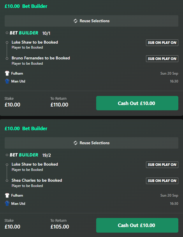 EmilyTaylorTips's tweet photo. FULHAM VS MAN UNITED CARDS 🟨

Won a 65/1 treble, going with Fernandes and Charles singles. Got them both at 3/1 👀

SMASH LIKE ❤️ if you are joining in https://t.co/a39xmTXNbL