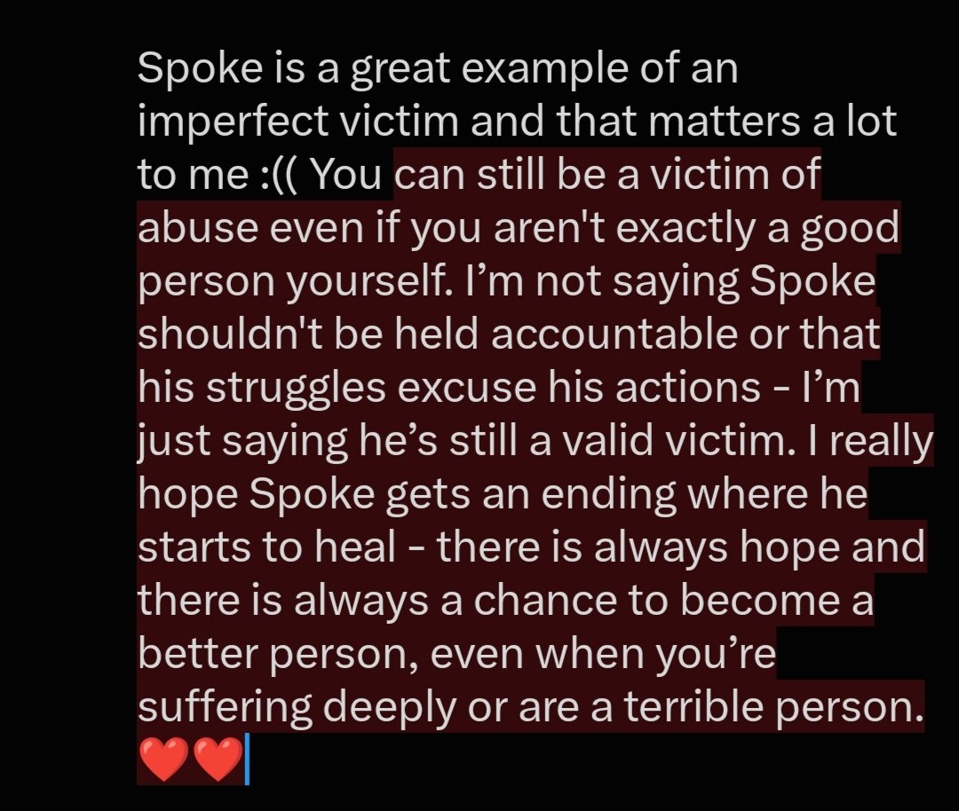 aannieku's tweet photo. I really don't want Spoke to die or commit suicide (even though I know when people are slandering my goat its true...) because I hate the trope that there’s no hope for the mentally ill people. https://t.co/pl5RHyIoaT